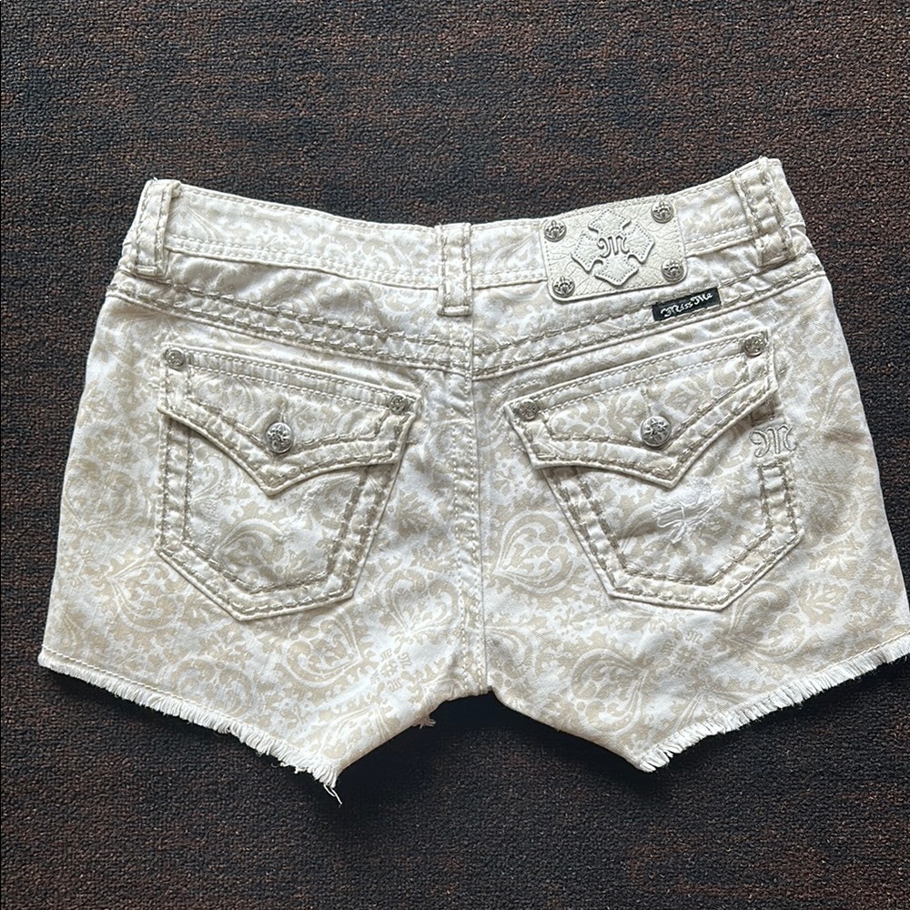 Miss Me Cream Jean Shorts with Frayed Hem